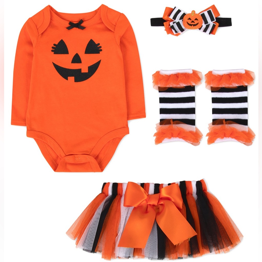 Baby Essentials Baby Girls Halloween Pumpkin 4-PCS Set Size 3 Months NEW